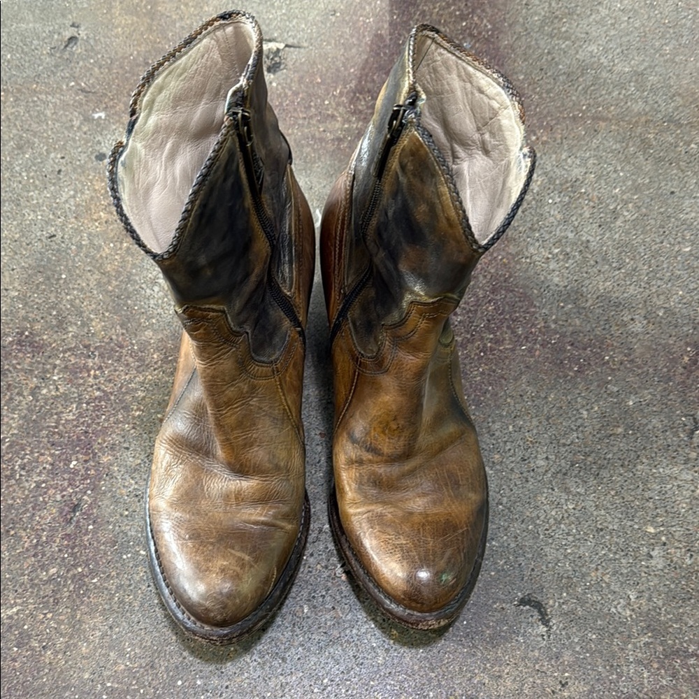 Vintage Distressed Leather Ankle Booties